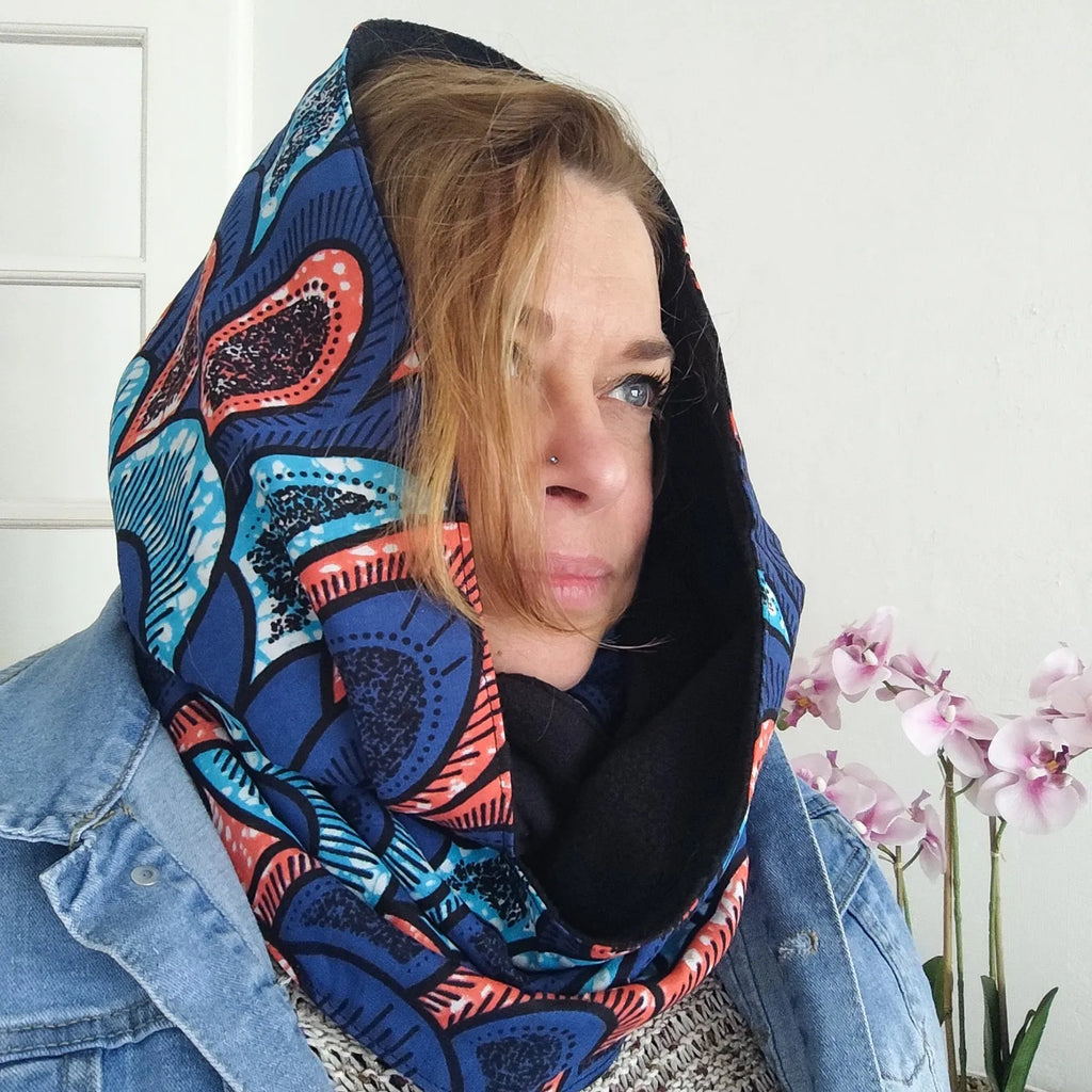 Cache-cou / Tour de cou / Snood DOUBLE (2 tours) - 1 côté tissu Wax / 1 côté tissu polaire