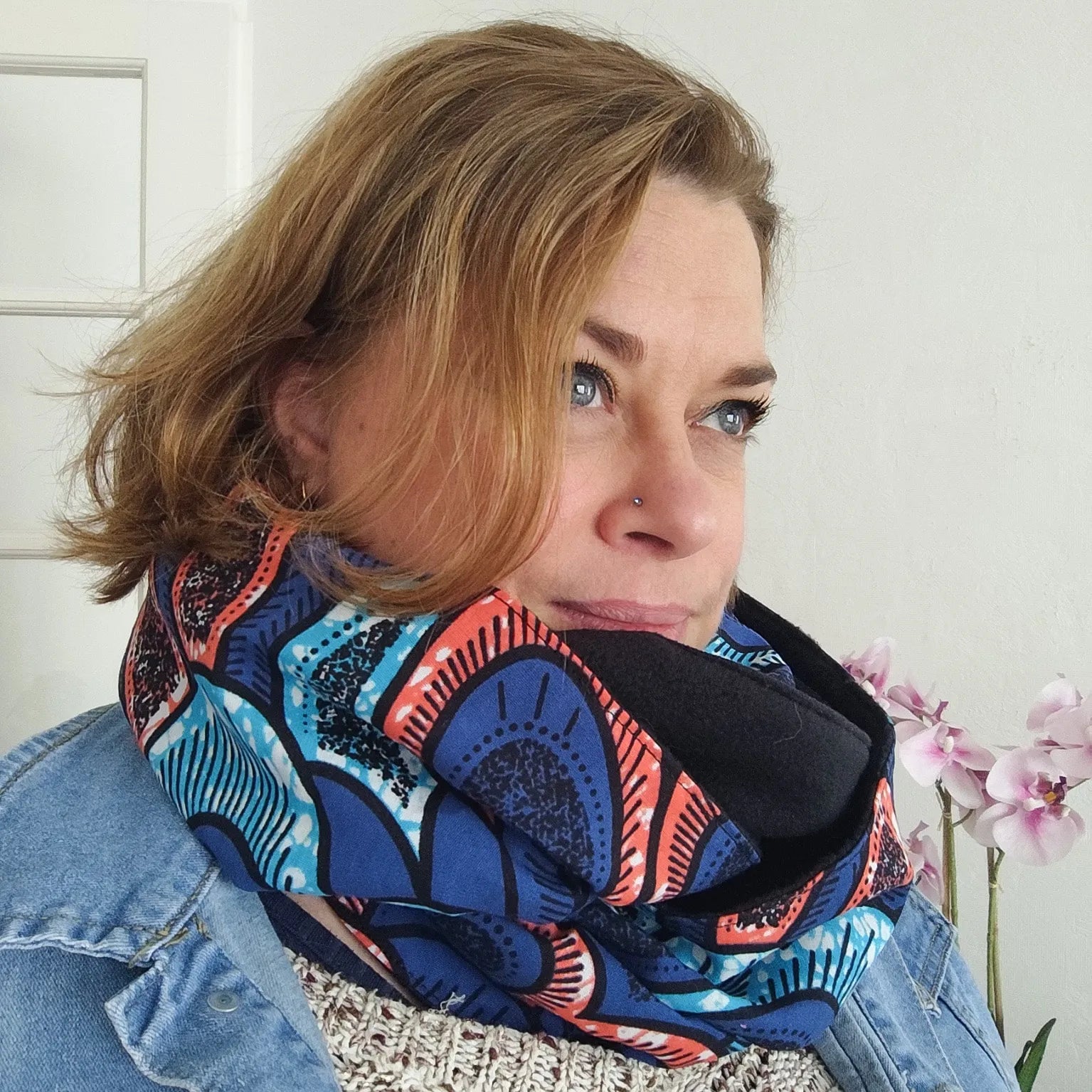 Cache-cou / Tour de cou / Snood DOUBLE (2 tours) - 1 côté tissu Wax / 1 côté tissu polaire