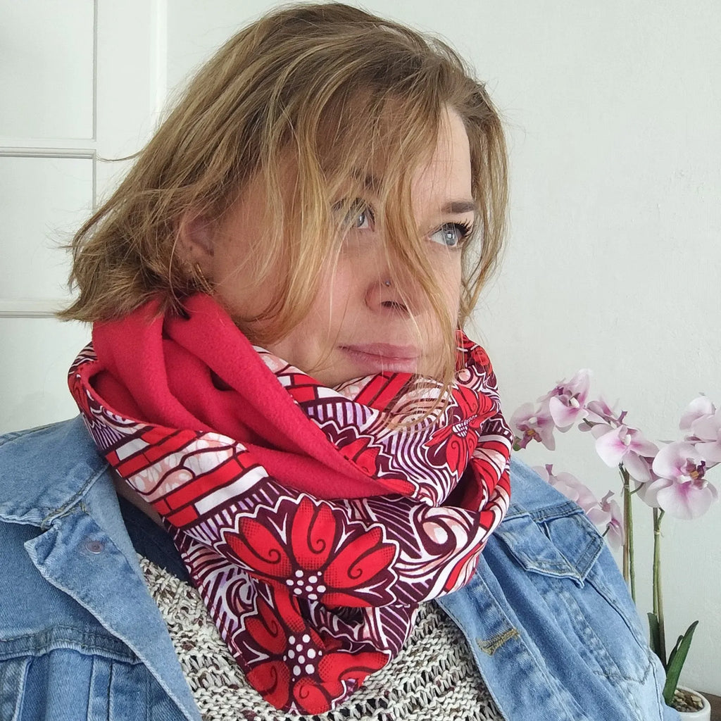 Cache-cou / Tour de cou / Snood DOUBLE (2 tours) - 1 côté tissu Wax / 1 côté tissu polaire