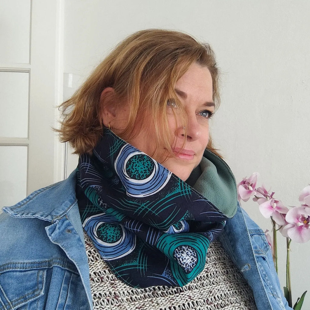 Cache-cou / Tour de cou / Snood SIMPLE (1 tour) - 1 côté tissu Wax / 1 côté tissu polaire