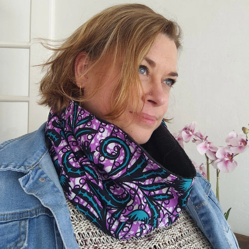 Cache-cou / Tour de cou / Snood SIMPLE (1 tour) - 1 côté tissu Wax / 1 côté tissu polaire