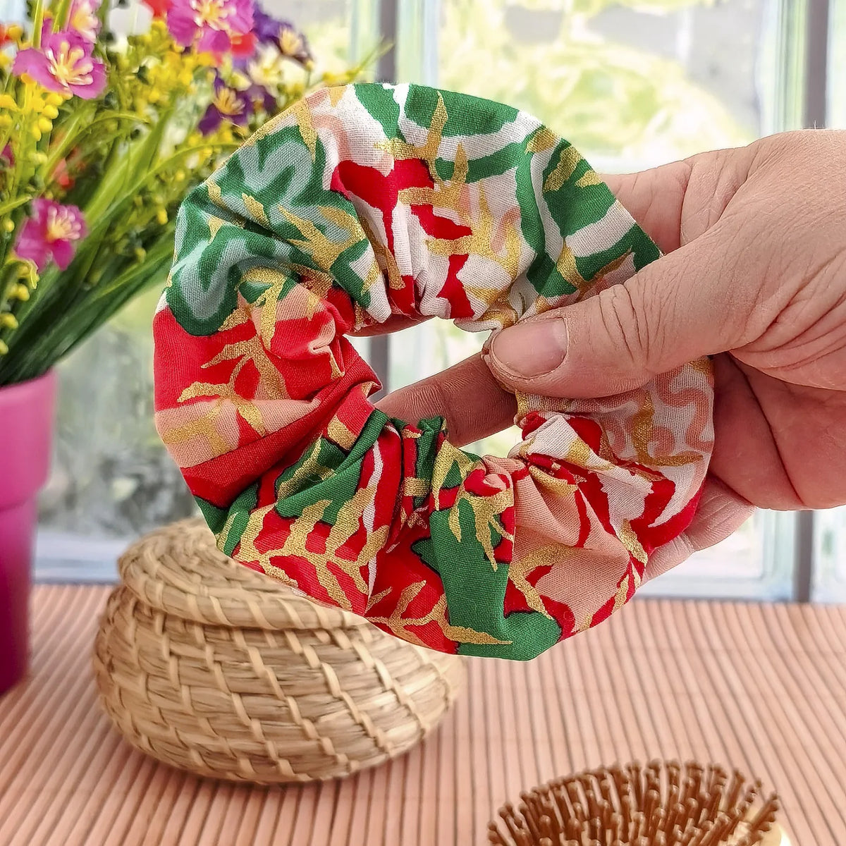 Chouchou cheveux en tissu Wax fait main