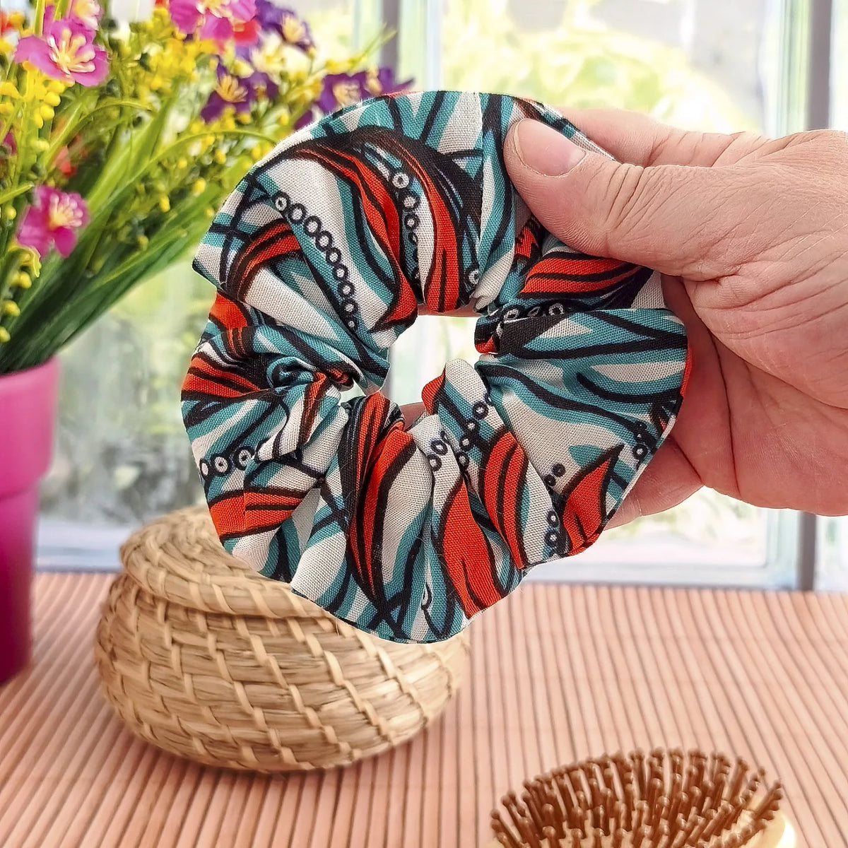 Chouchou cheveux en tissu Wax fait main