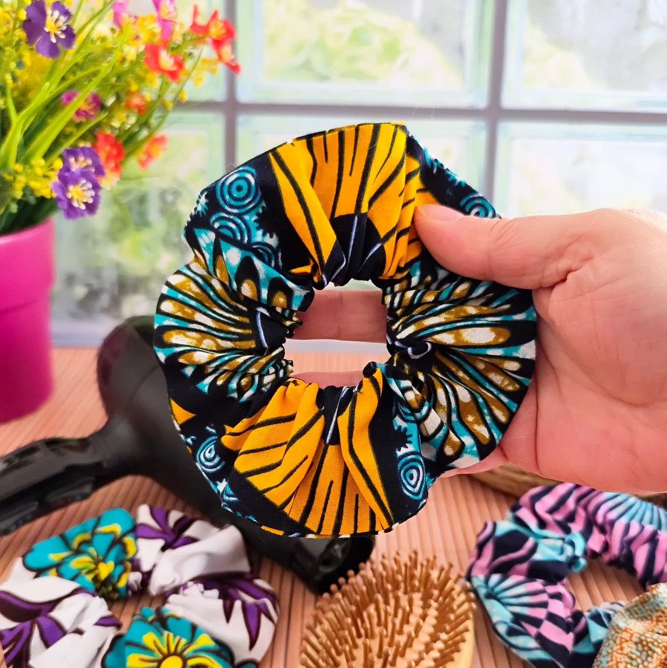 Chouchou cheveux en tissu Wax fait main
