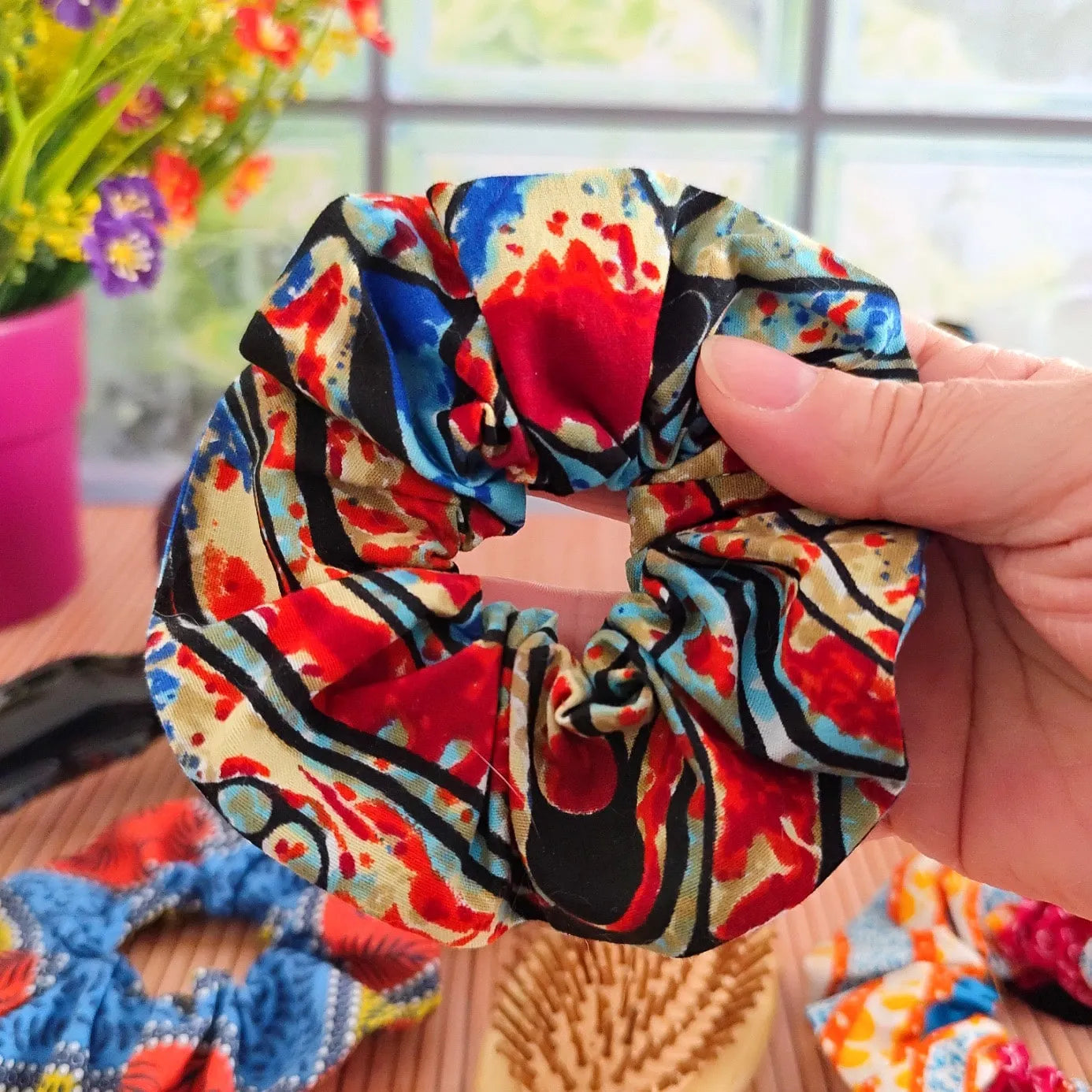Chouchou cheveux en tissu Wax fait main