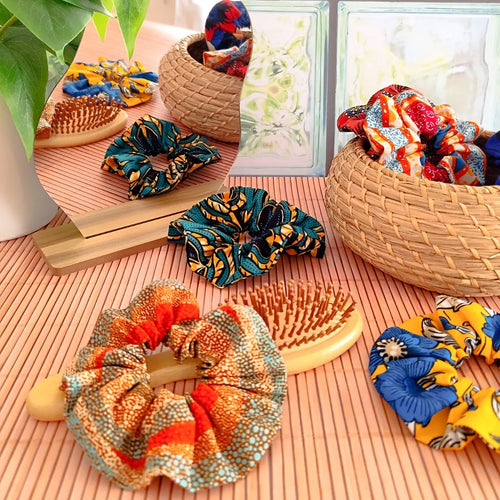 Ensemble de chouchous pour cheveux en tissus Wax - Fait main en France