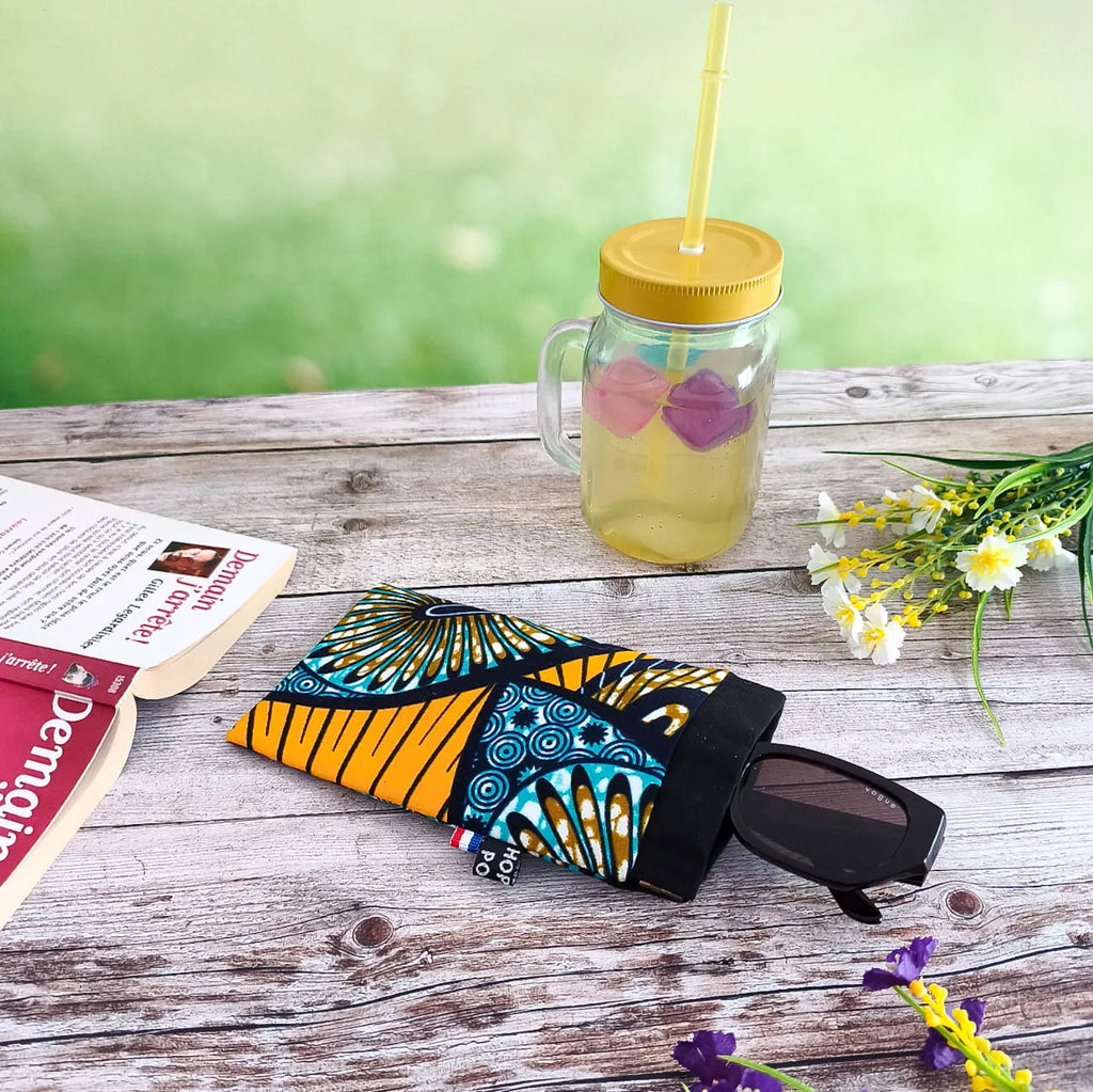 Etui à lunettes en tissu Wax avec fermeture à clapet - Fait main