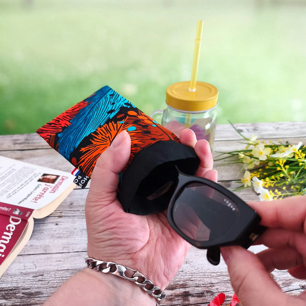 Etui à lunettes en tissu Wax avec fermeture à clapet - Fait main