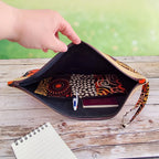 Pochette à main souple Femme - Multi motifs Wax marron et simili cuir doré - Hop Ho Pop's