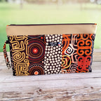 Pochette à main souple Femme - Multi motifs Wax marron et simili cuir doré - Hop Ho Pop's