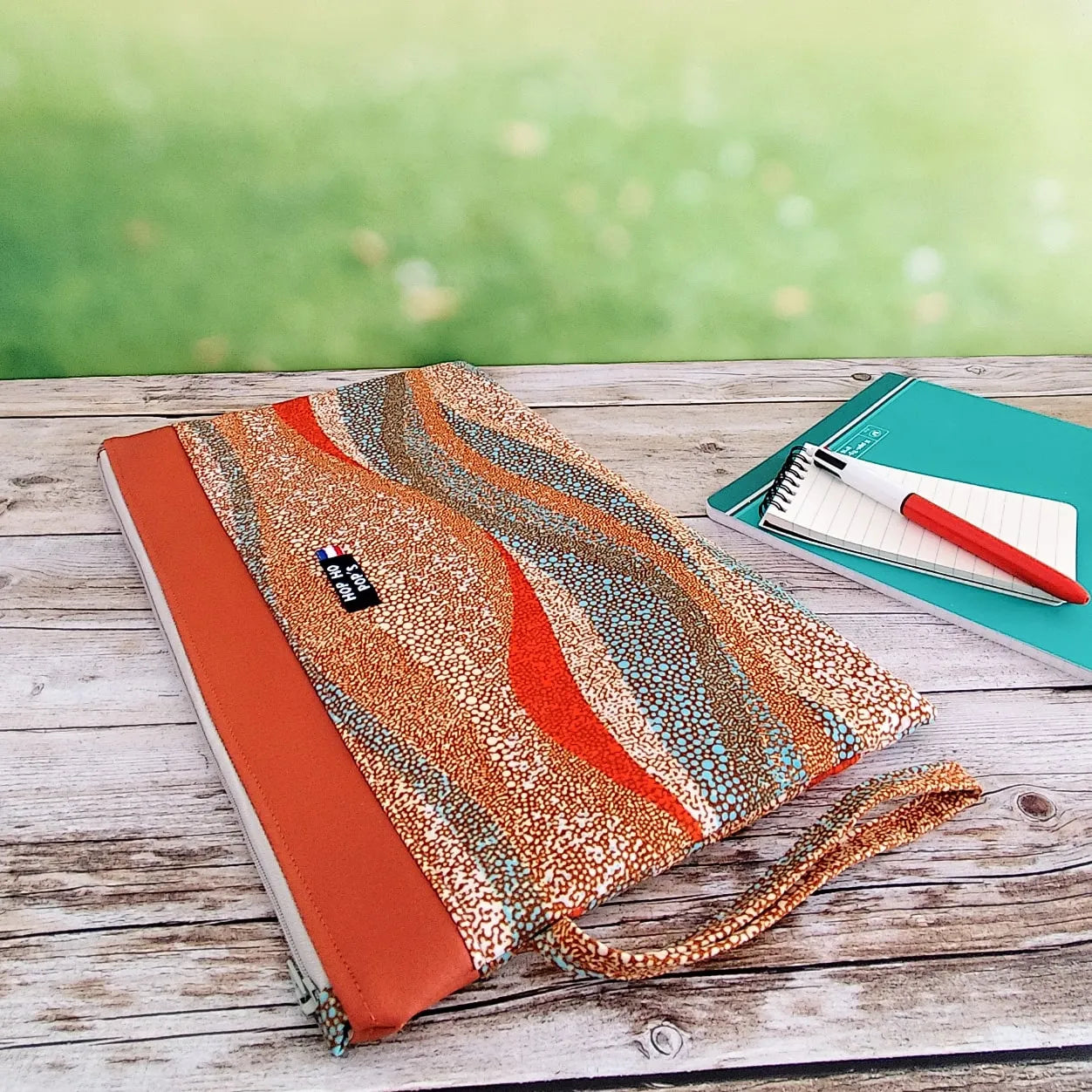 Pochette à main souple Femme - Wax orange - beige - bleu
