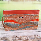 Pochette à main souple Femme - Wax orange - beige - bleu