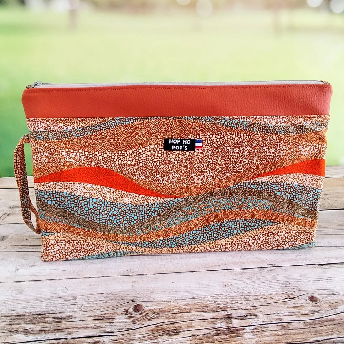 Pochette à main souple Femme - Wax orange - beige - bleu