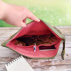 Pochette à main souple Femme - Wax kaki, rose et doré - Hop Ho Pop's