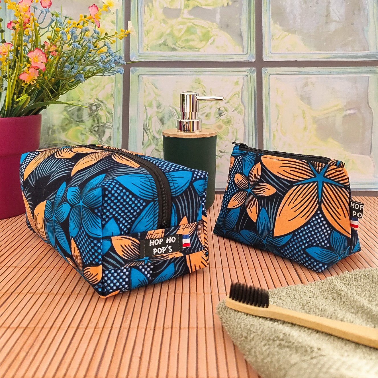 PACK Trousse de toilette + Trousse à maquillage - Tissu Wax