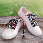Lacets de chaussures en tissu Wax blanc vert et orange