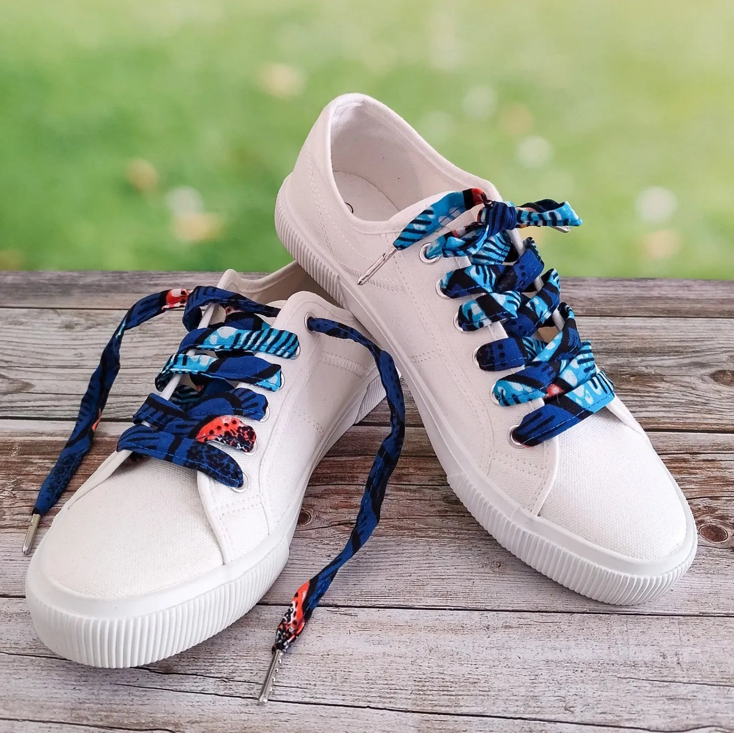 Lacets de chaussures en tissu Wax bleu et rose