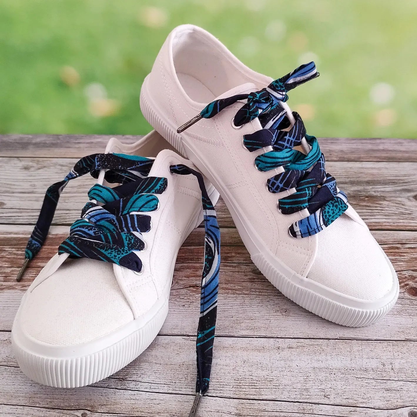 Lacets de chaussures en tissu Wax noir vert et bleu