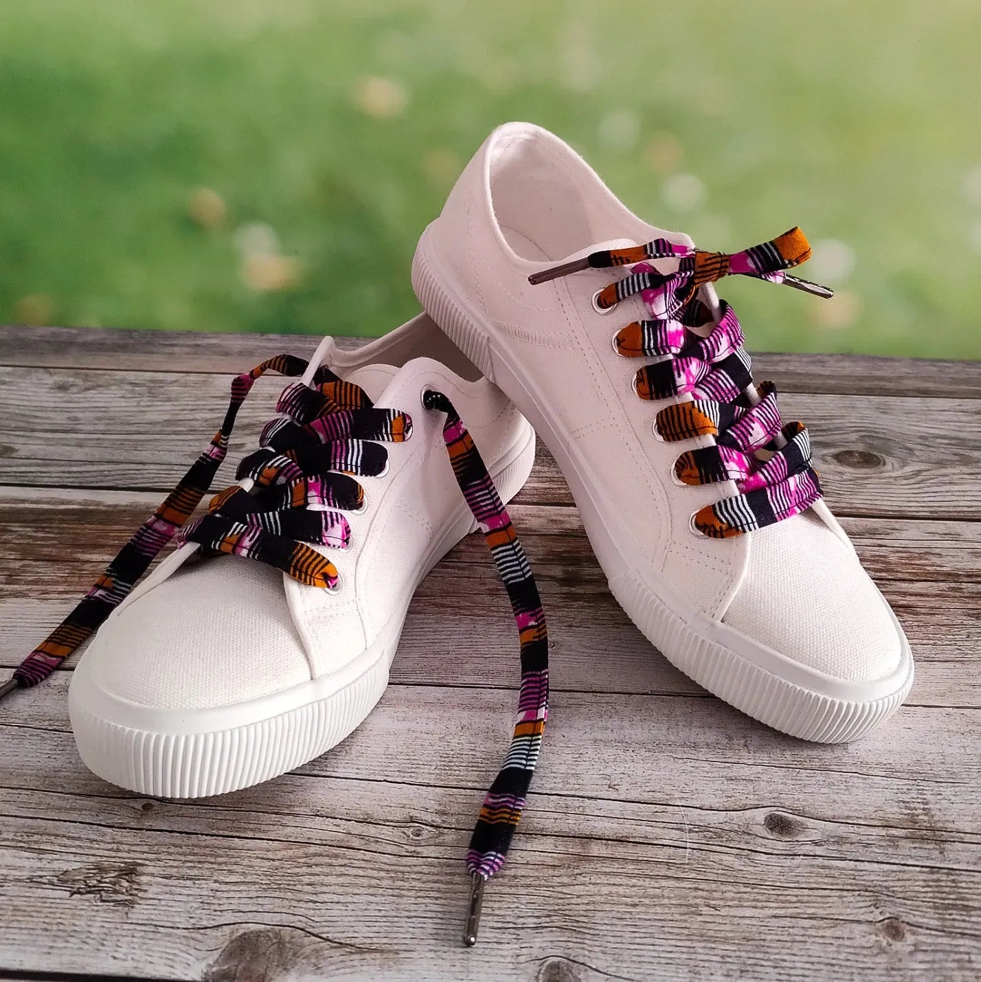 Lacets de chaussures en tissu Wax rose orange et noir