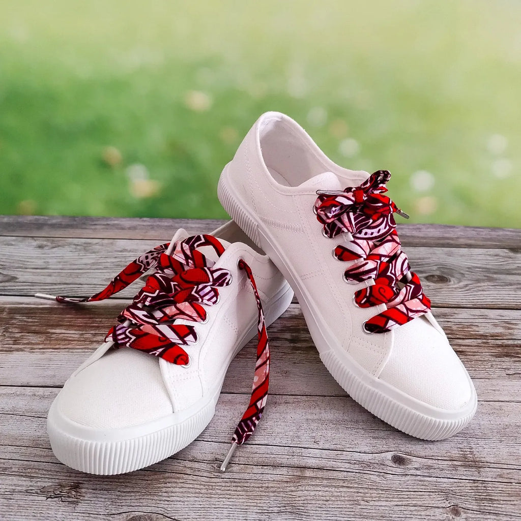 Lacets de chaussures en tissu Wax rouge et blanc