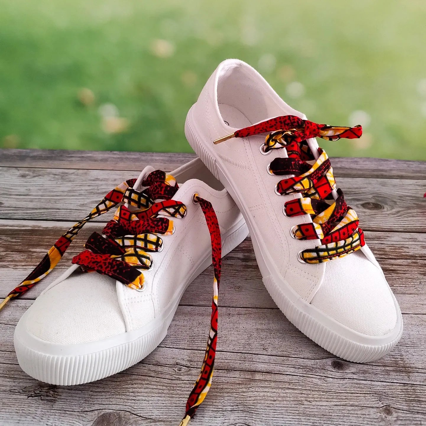 Lacets de chaussures en tissu Wax rouge et jaune