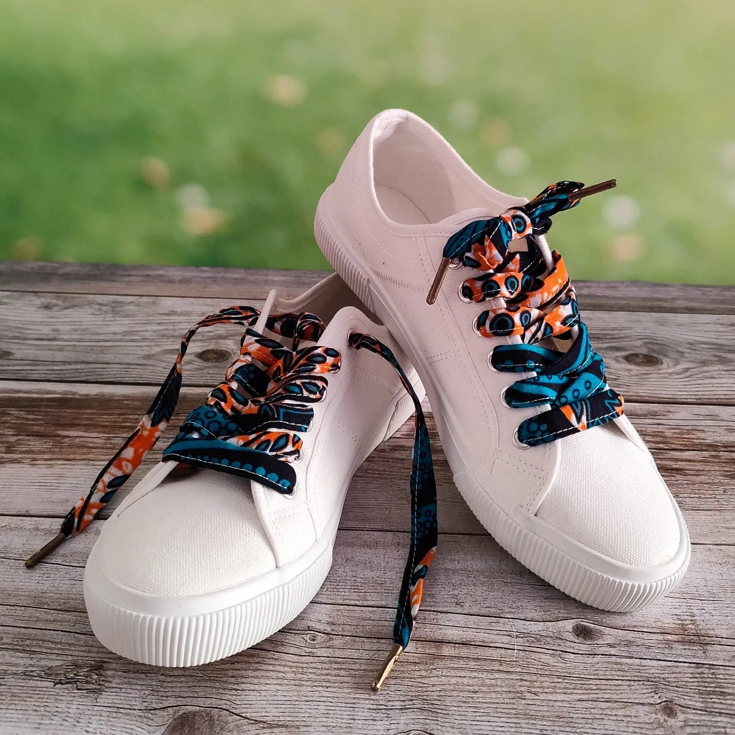 Lacets de chaussures en tissu Wax vert et orange