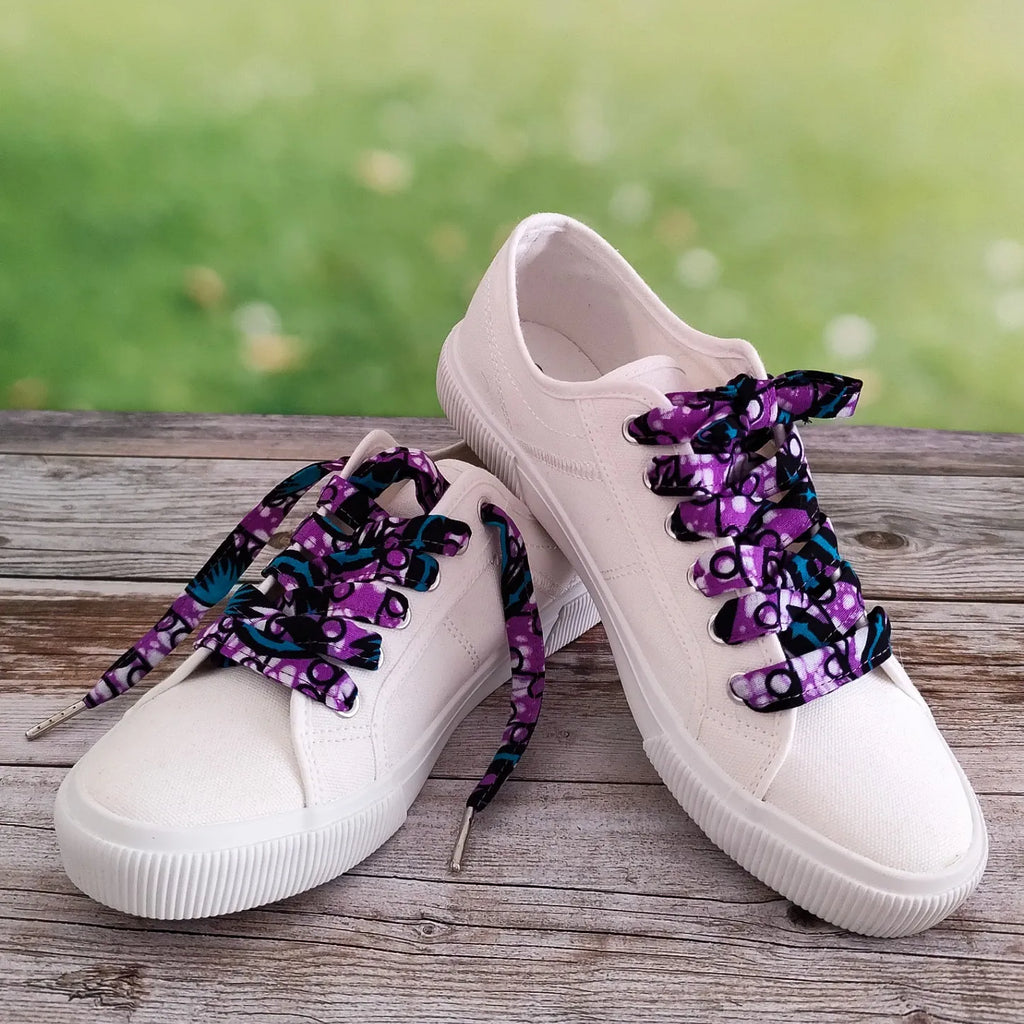 Lacets de chaussures en tissu Wax violet et vert