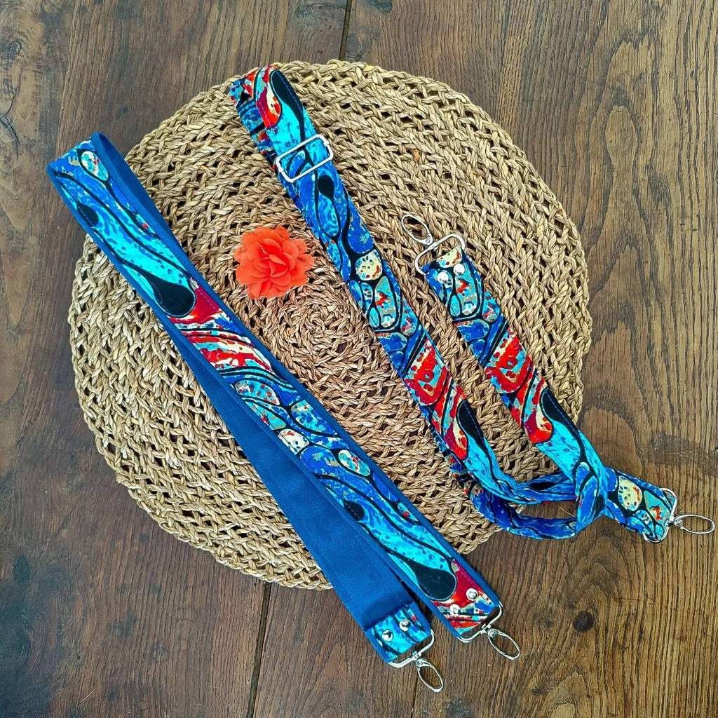 Mini Sac bleu & orange à bandoulières - Suédine et tissu Wax