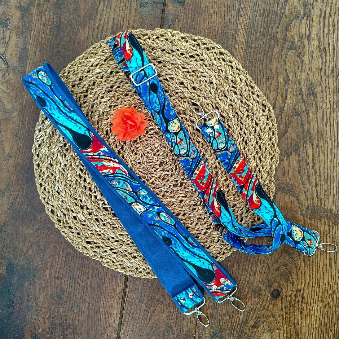 Mini Sac bleu & orange à bandoulières - Suédine et tissu Wax