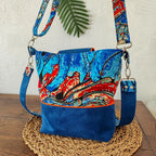 Mini Sac bleu & orange à bandoulières - Suédine et tissu Wax
