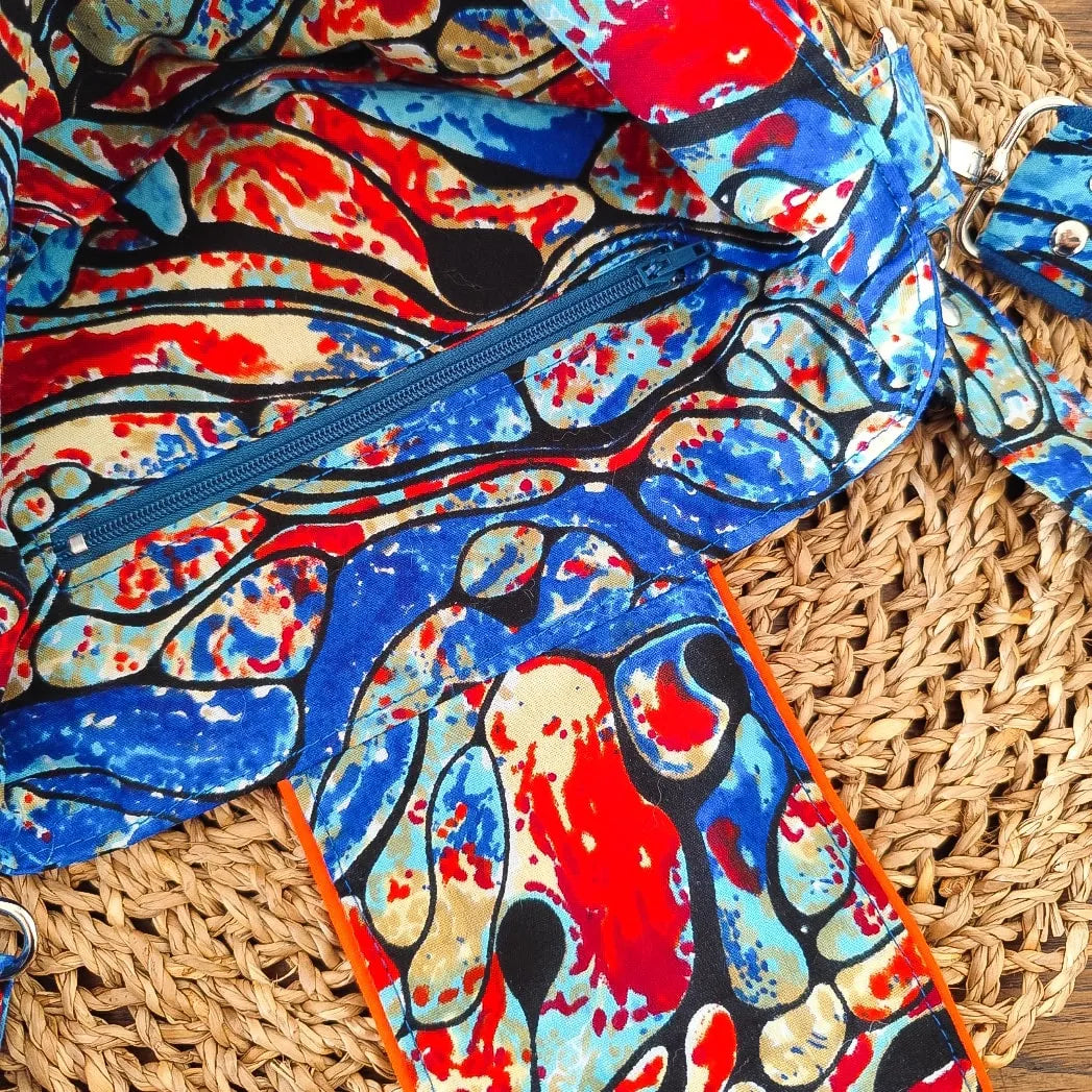 Mini Sac bleu & orange à bandoulières - Suédine et tissu Wax