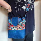 Mini Sac bleu & orange à bandoulières - Suédine et tissu Wax