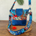 Mini Sac bleu & orange à bandoulières - Suédine et tissu Wax
