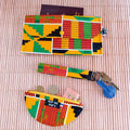 Pack accessoires de rangement sac à main en tissu Kente - 1 pochette 3 en 1 + 1 porte monnaie + 1 dragonne porte clés