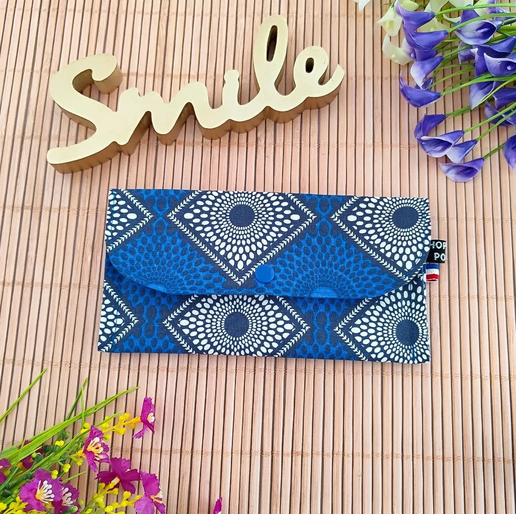 Pochette de rangement "3-en-1" - Tissu inspiration Wax bleu