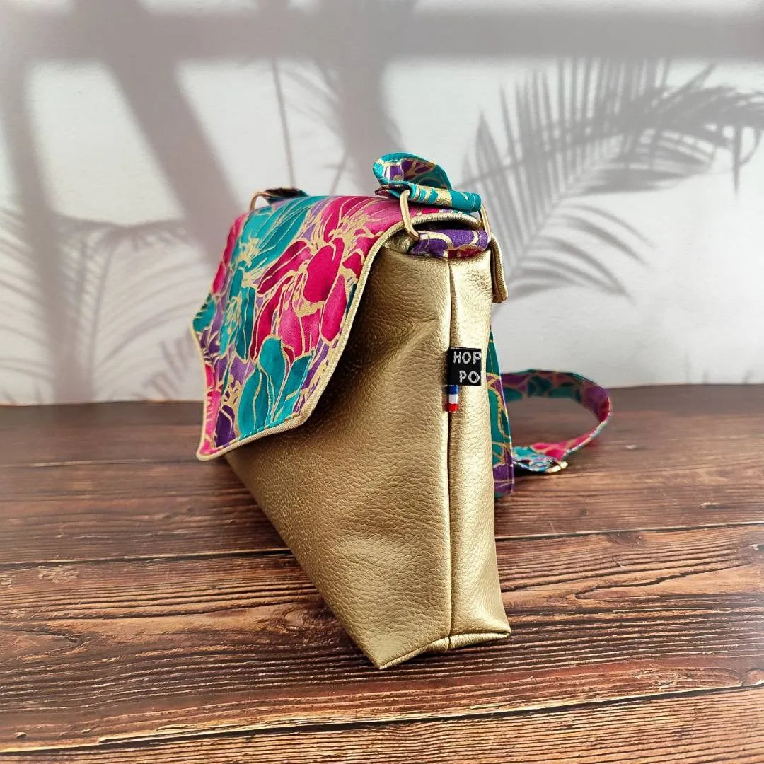 Sac à main doré et tissu Wax rose bleu - Hop Ho Pop's