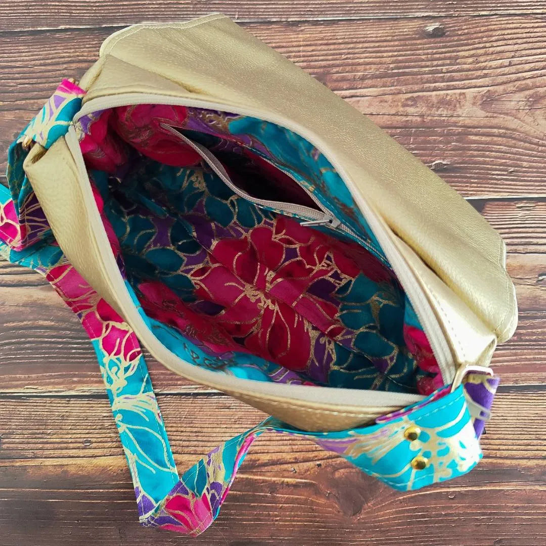 Sac à main doré et tissu Wax rose bleu - Hop Ho Pop's