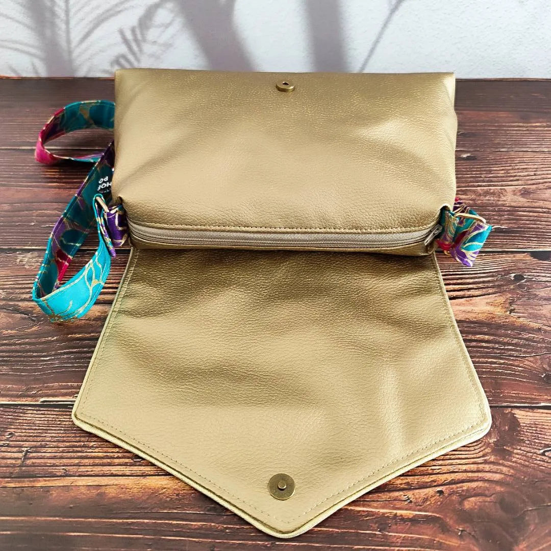 Sac à main doré et tissu Wax rose bleu - Hop Ho Pop's