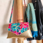 Sac à main doré et tissu Wax rose bleu - Hop Ho Pop's