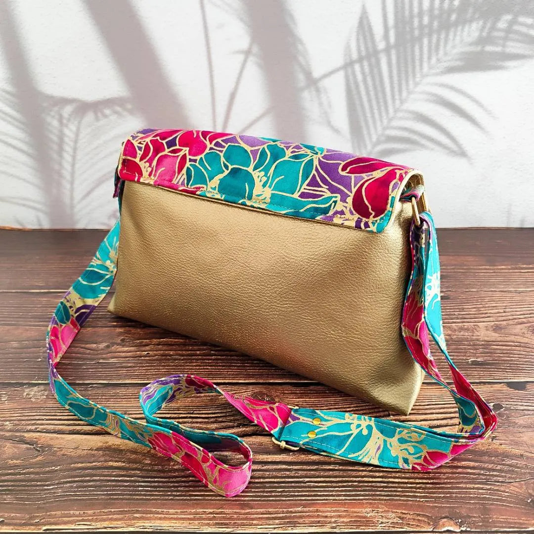 Sac à main doré et tissu Wax rose bleu - Hop Ho Pop's