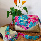 Sac à main doré et tissu Wax rose bleu - Hop Ho Pop's