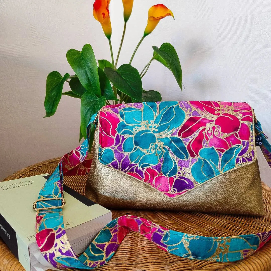 Sac à main doré et tissu Wax rose bleu - Hop Ho Pop's