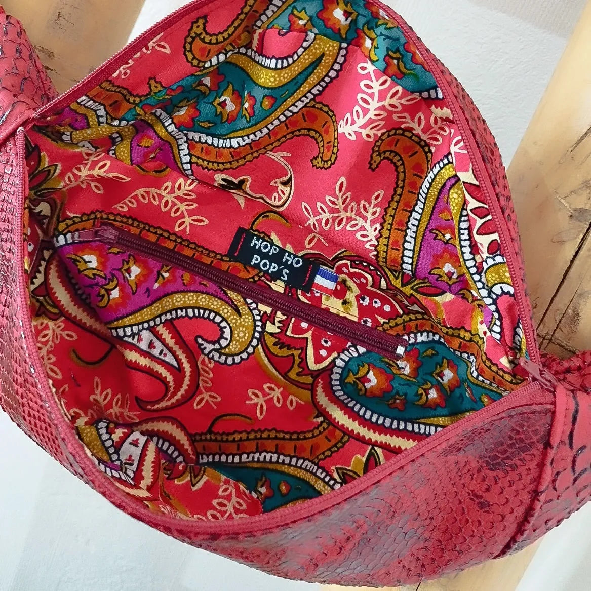 Sac Banane Rose - Simili cuir croco et tissu Wax