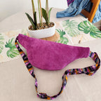 Arrière sac banane en velours côtelé violet et tissu wax noir orange et rose