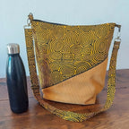Sac bandouliere jaune - Velours côtelé et tissu Wax