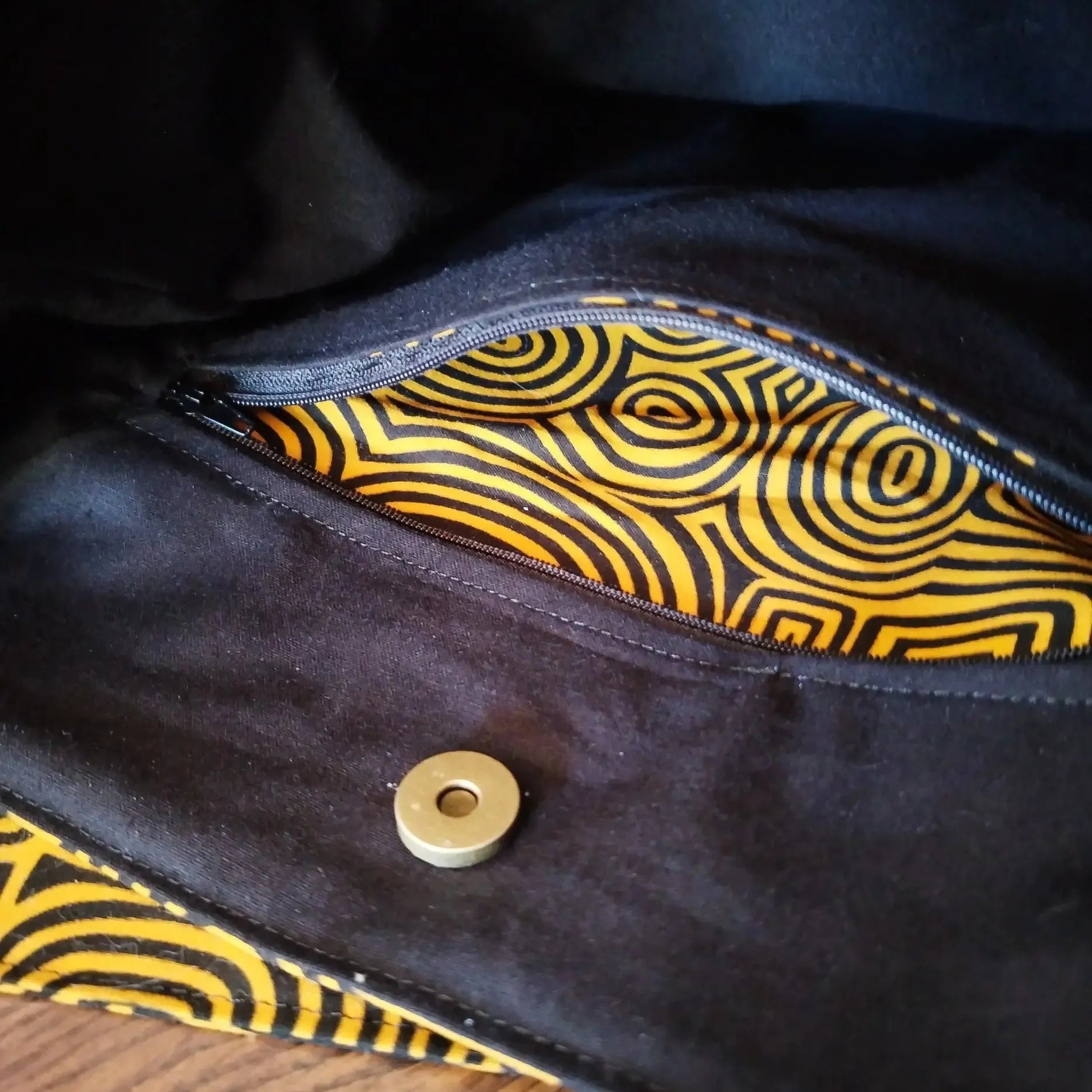 Sac bandouliere jaune - Velours côtelé et tissu Wax
