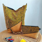 Sac bandouliere jaune - Velours côtelé et tissu Wax