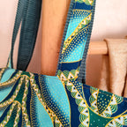 Sac cabas vert - Velours côtelé et tissu Wax pailleté