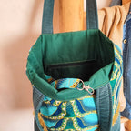 Sac cabas vert - Velours côtelé et tissu Wax pailleté