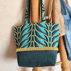 Sac cabas vert - Velours côtelé et tissu Wax pailleté